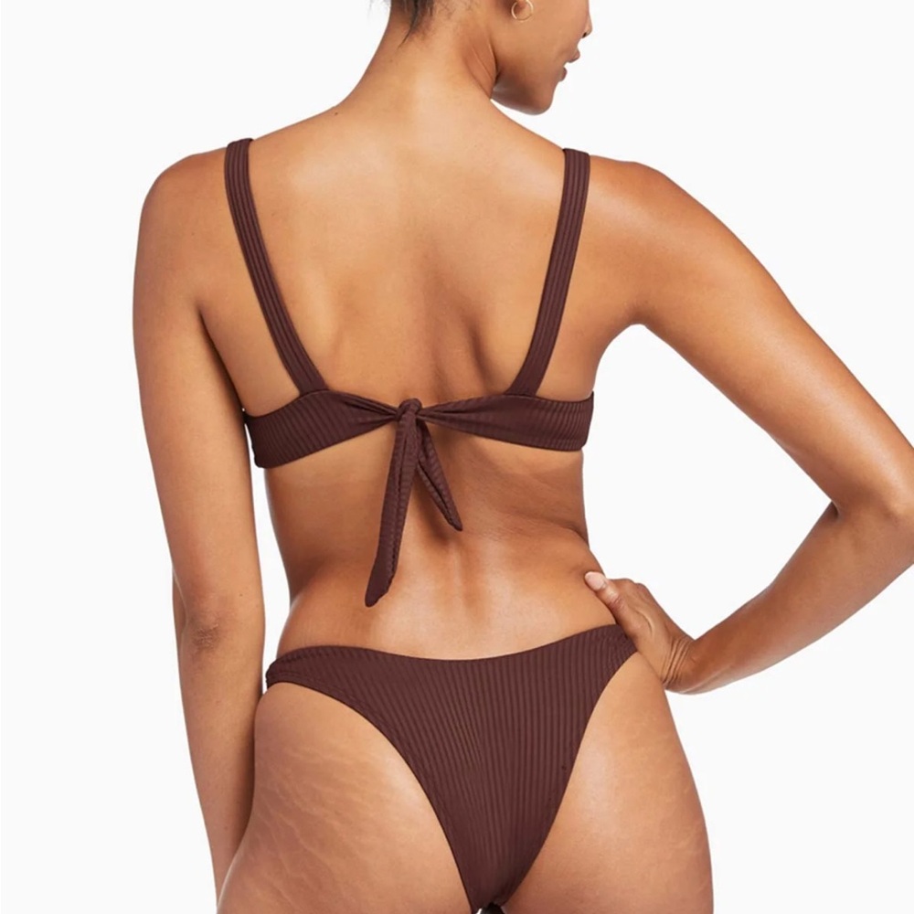 Brown Ribbed Bikini Set